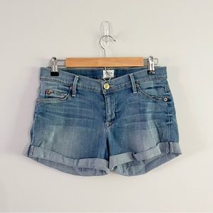 Hudson Denim Jean Shorts Liza Double Cuff Light Wash Light Distressing USA 28